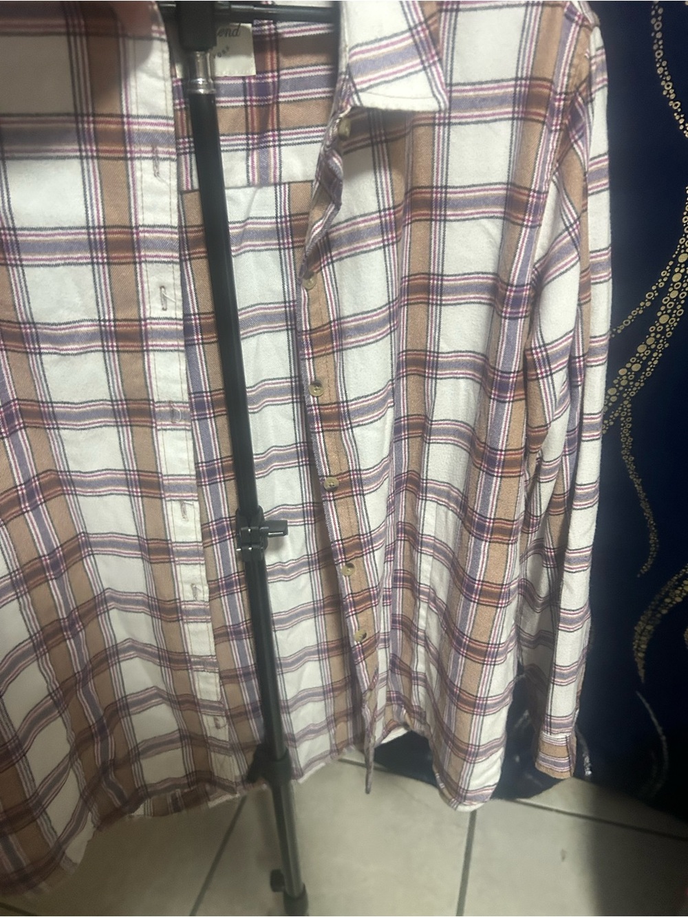 JACHS Girlfriend Plaid Button Down Shirt Women’s XL Tan Pink Purple